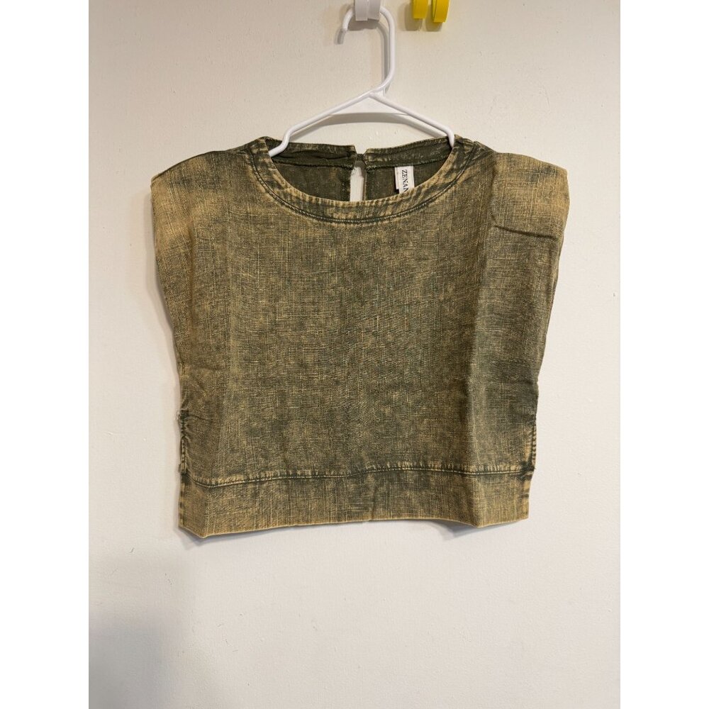 Zenana Distressed Sleeveless Crop Top w/ Padded Shoulders